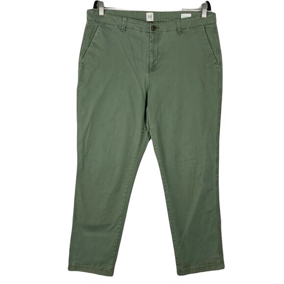 GAP Pants Women 14 Green-Khaki Girlfriend Chino Cotton 5-Pockets Ankle-Length - Picture 1 of 11